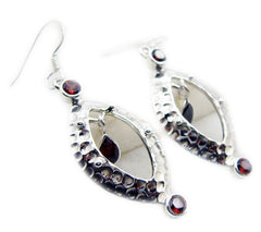 Riyo Good Gemstones multi shape Faceted Red Garnet Silver Earrings gift for mom birthday