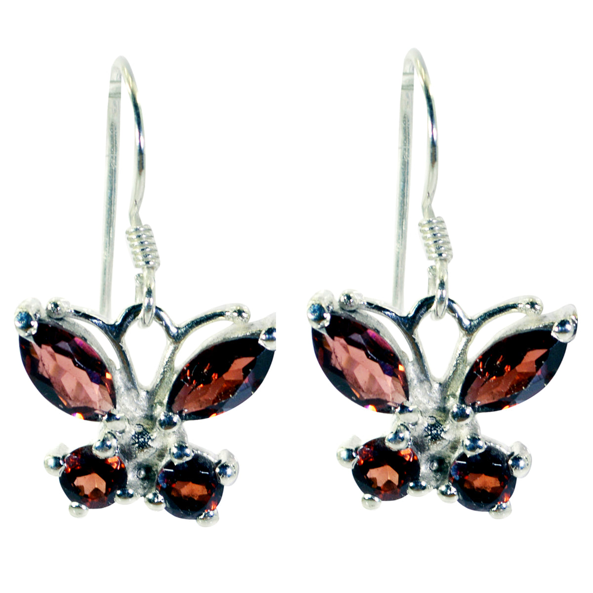 Riyo Good Gemstones multi shape Faceted Red Garnet Silver Earrings gift for mothers day