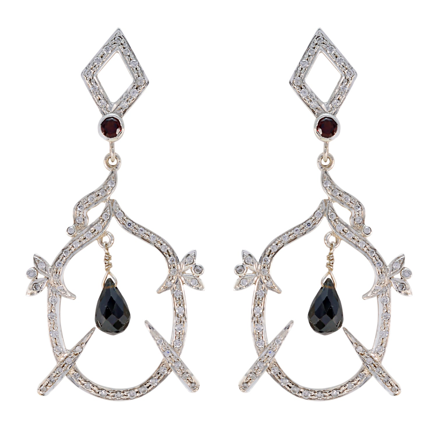 Riyo Good Gemstones multi shape Faceted Red Garnet Silver Earrings gift for new years day
