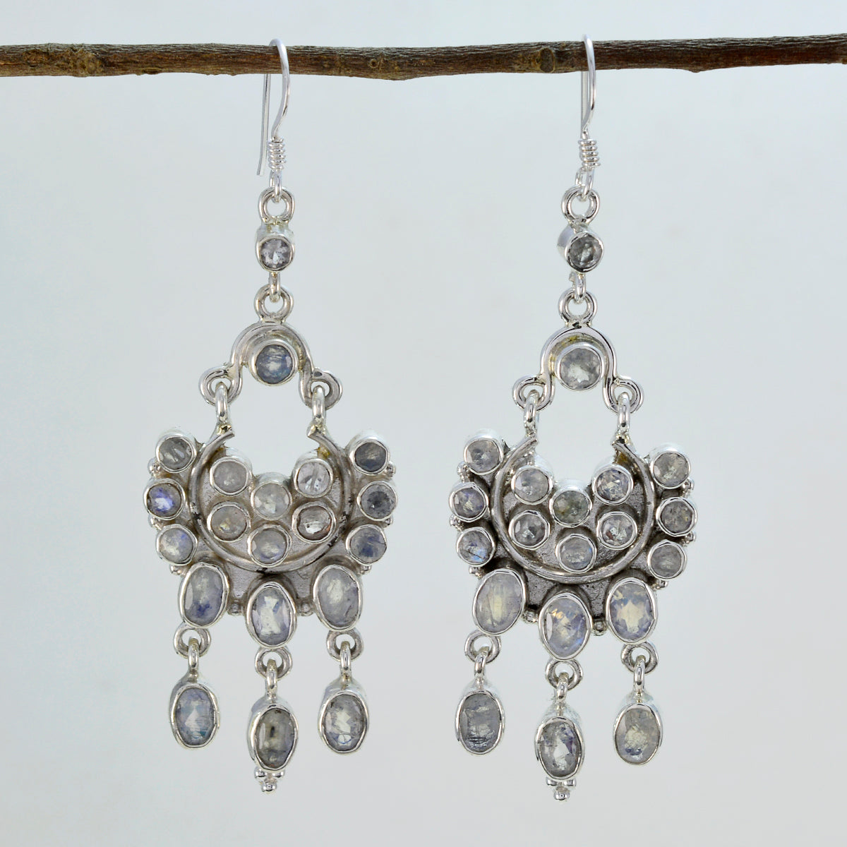 Riyo Good Gemstones multi shape Faceted White Rainbow Moonstone Silver Earring gift for friend