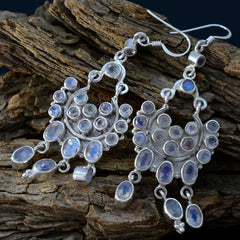 Riyo Good Gemstones multi shape Faceted White Rainbow Moonstone Silver Earring gift for friend