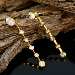 Riyo Good Gemstones multi shape Faceted White White CZ Silver Earring gift for christmas day