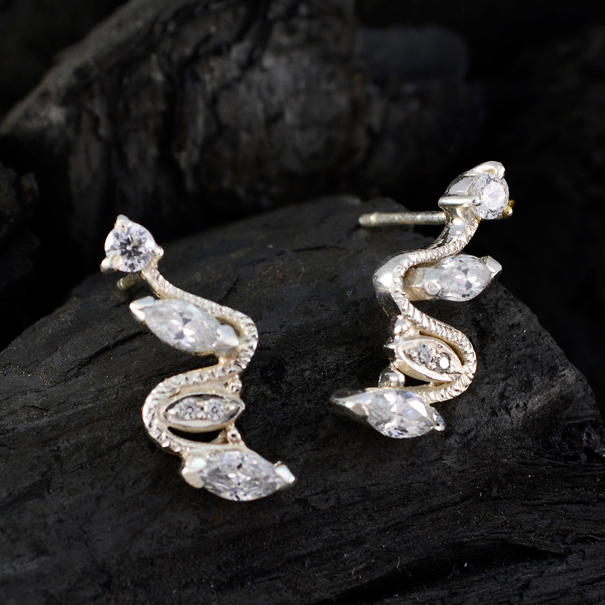 Riyo Good Gemstones multi shape Faceted White White CZ Silver Earring gift for graduation