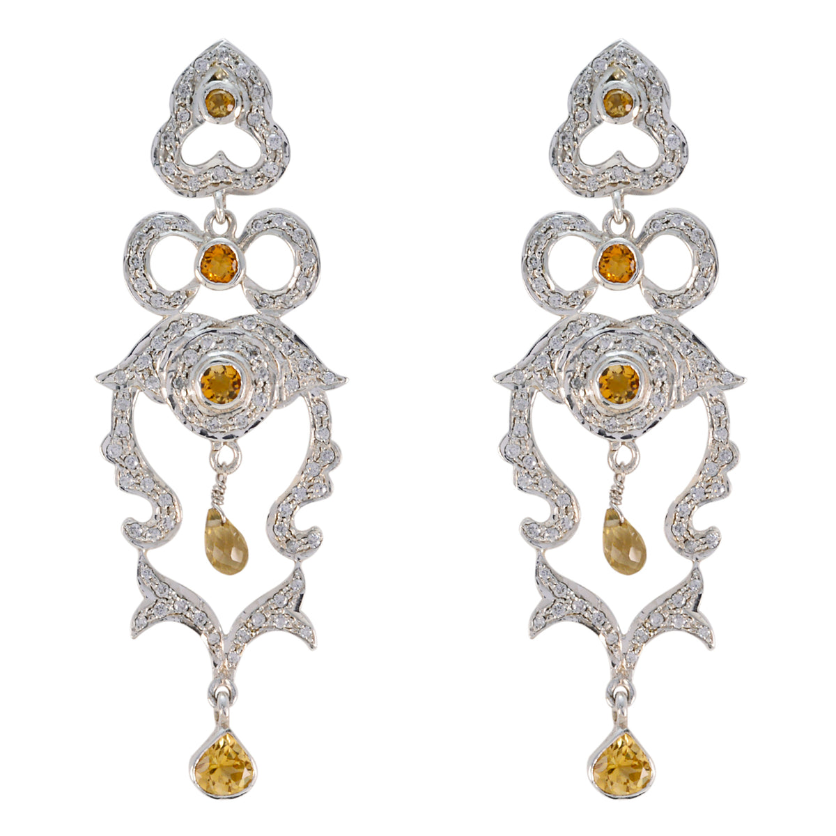 Riyo Good Gemstones multi shape Faceted Yellow Citrine Silver Earring christmas gift