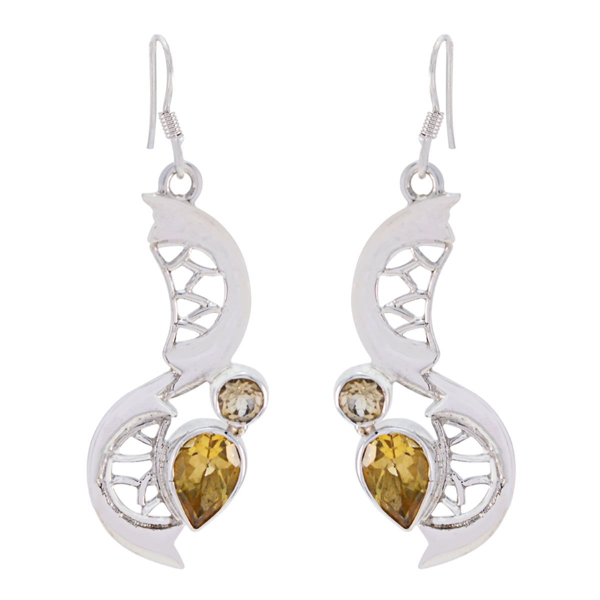 Riyo Good Gemstones multi shape Faceted Yellow Citrine Silver Earring gift for independence day