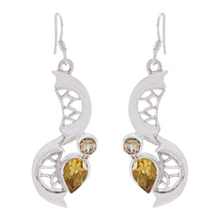Riyo Good Gemstones multi shape Faceted Yellow Citrine Silver Earring gift for independence day