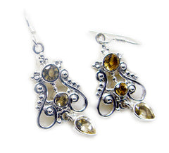 Riyo Good Gemstones multi shape Faceted Yellow Citrine Silver Earring gift for st. patricks day