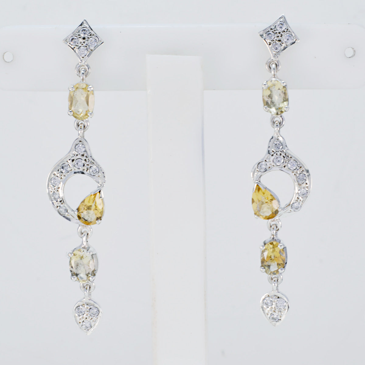 Riyo Good Gemstones multi shape Faceted Yellow Citrine Silver Earrings boxing day gift