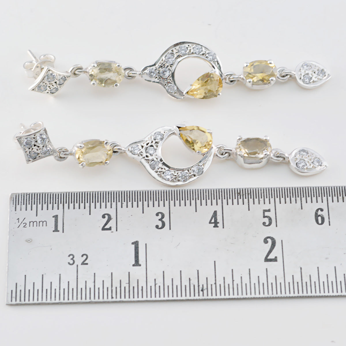 Riyo Good Gemstones multi shape Faceted Yellow Citrine Silver Earrings boxing day gift