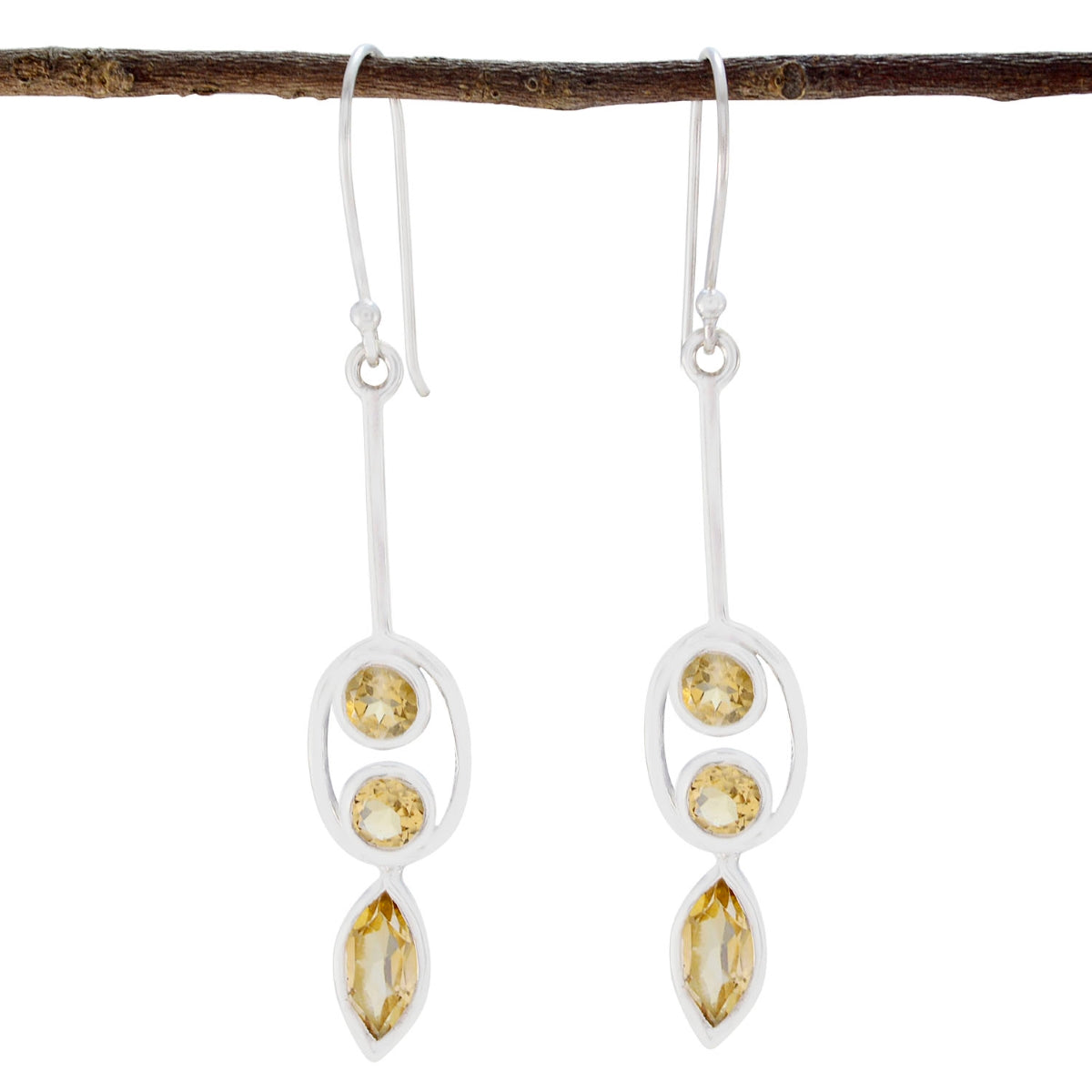 Riyo Good Gemstones multi shape Faceted Yellow Citrine Silver Earrings gift for grandmom