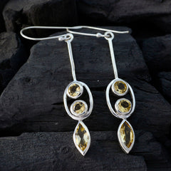 Riyo Good Gemstones multi shape Faceted Yellow Citrine Silver Earrings gift for grandmom