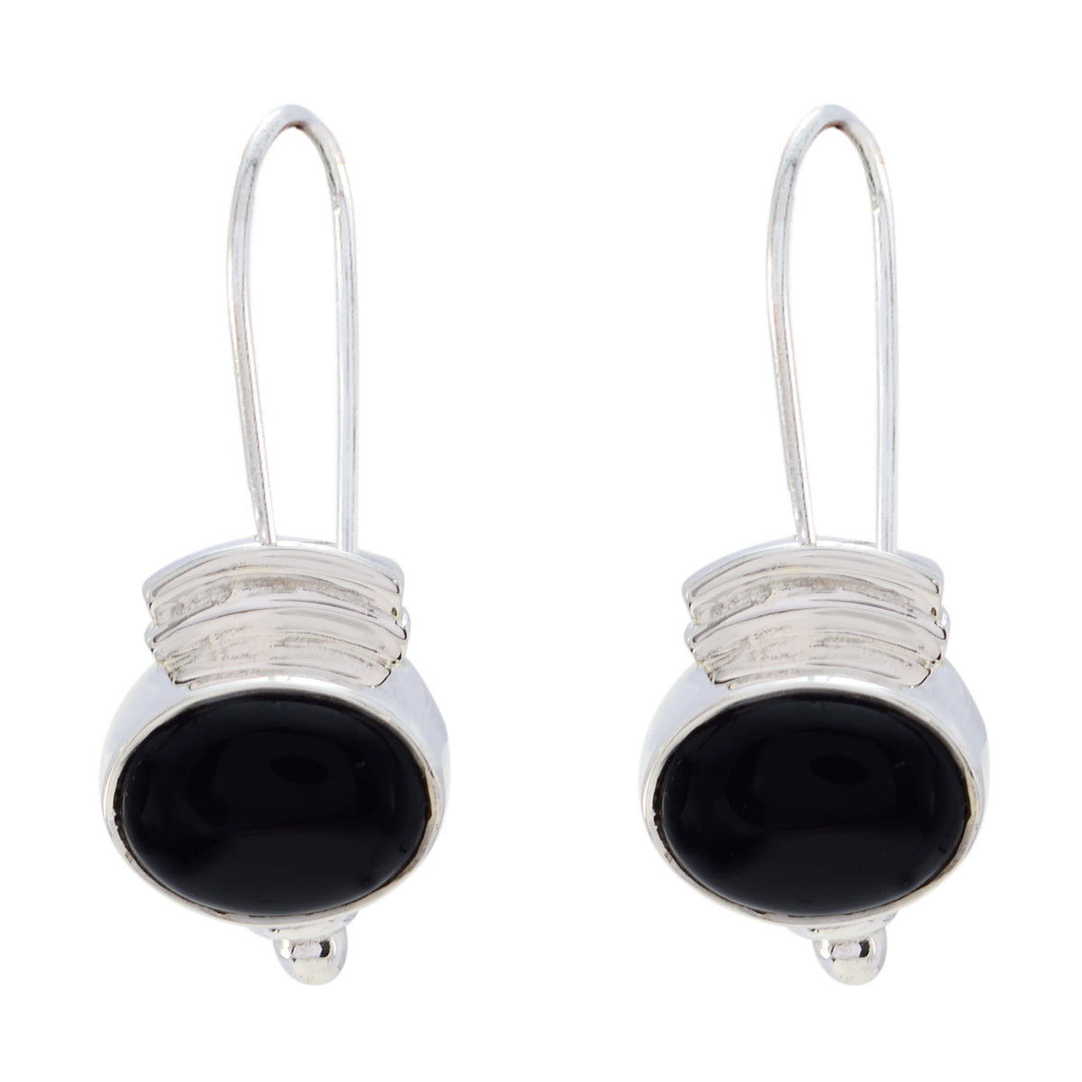 Riyo Good Gemstones oval Cabochon Black Onyx Silver Earrings grandmom gift