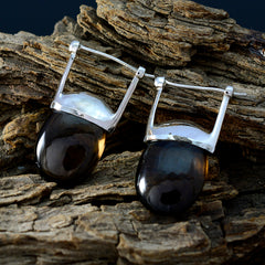 Riyo Good Gemstones oval Cabochon Brown Smokey Quartz Silver Earrings gift for good Friday