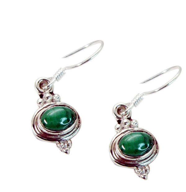 Riyo Good Gemstones oval Cabochon Green Malachatie Silver Earrings anniversary day gift