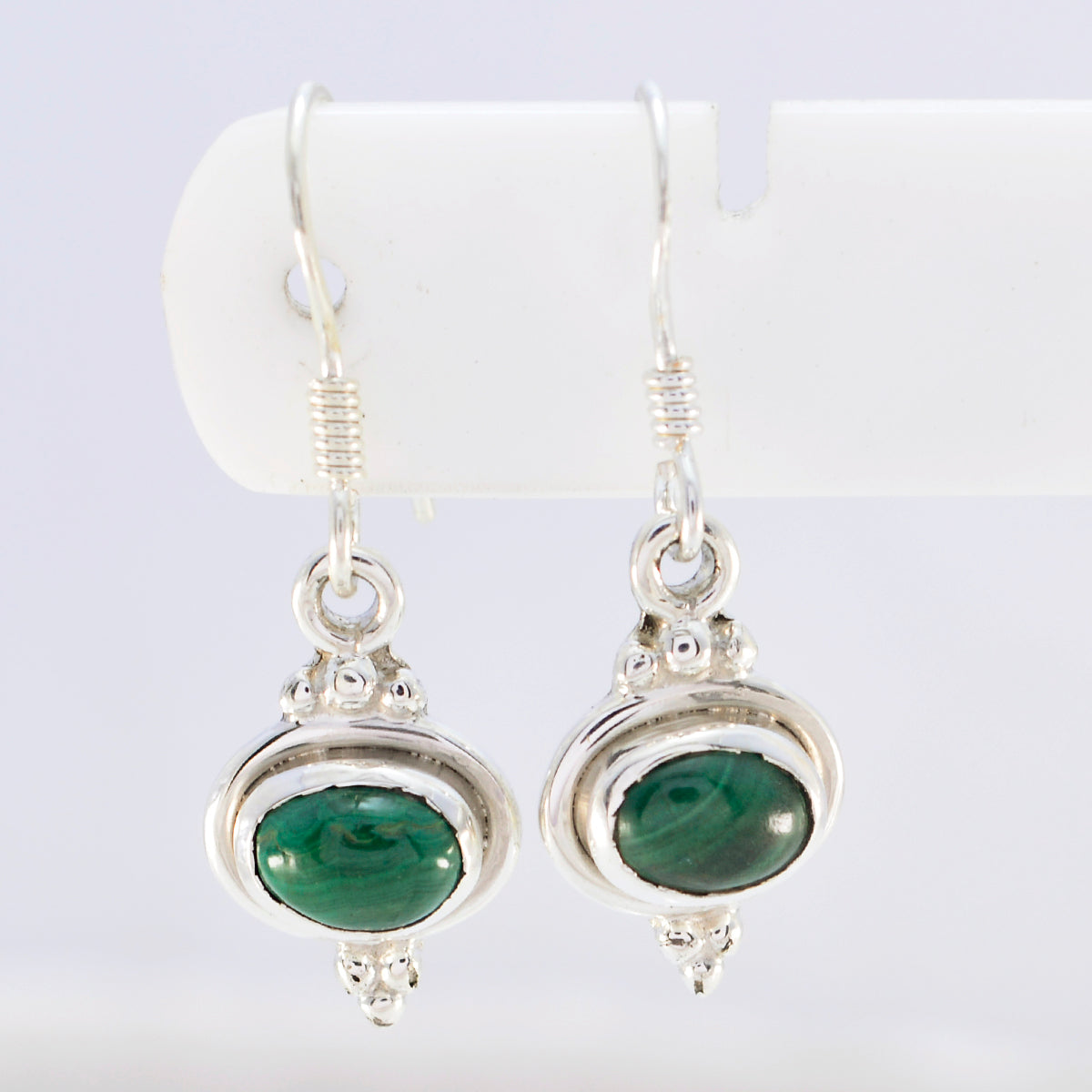 Riyo Good Gemstones oval Cabochon Green Malachatie Silver Earrings anniversary day gift