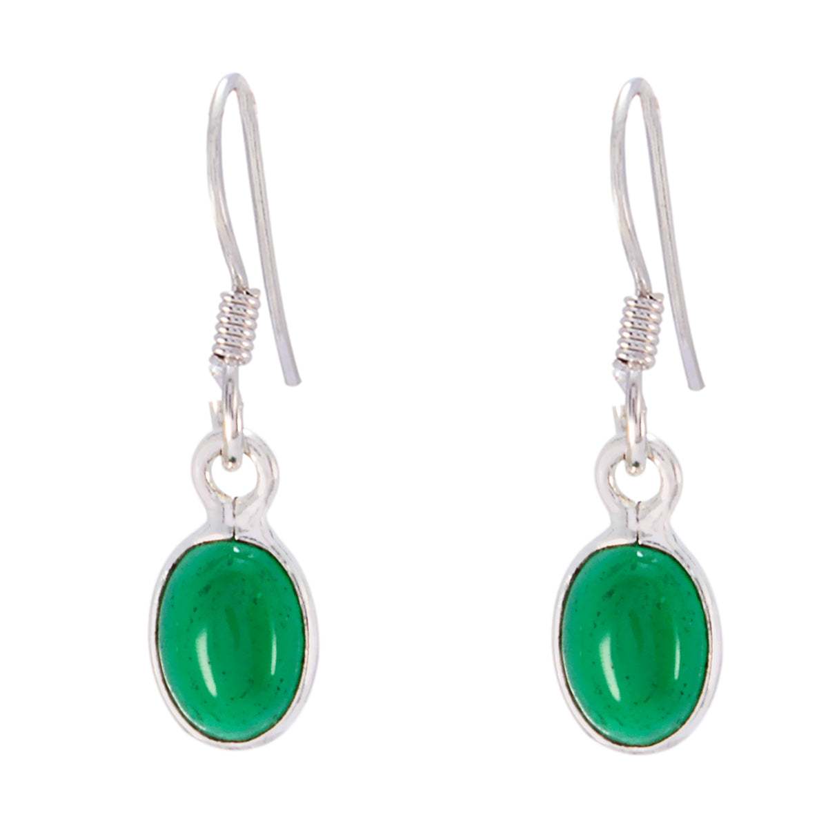 Riyo Good Gemstones oval Cabochon Green Onyx Silver Earring gift for anniversary