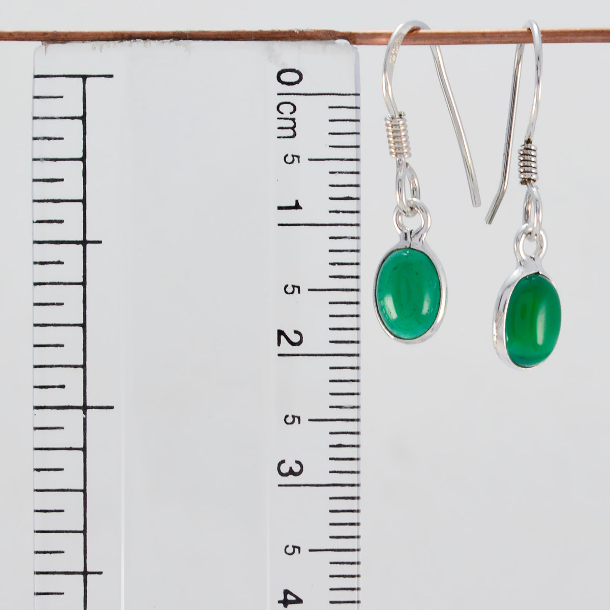 Riyo Good Gemstones oval Cabochon Green Onyx Silver Earring gift for anniversary