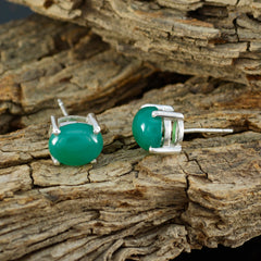 Riyo Good Gemstones oval Cabochon Green Onyx Silver Earring gift for christmas day