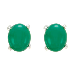 Riyo Good Gemstones oval Cabochon Green Onyx Silver Earring gift for christmas day