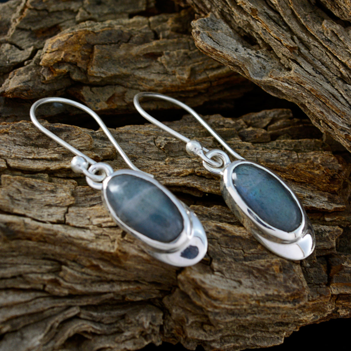 Riyo Good Gemstones oval Cabochon Grey Labradorite Silver Earrings grandmother gift