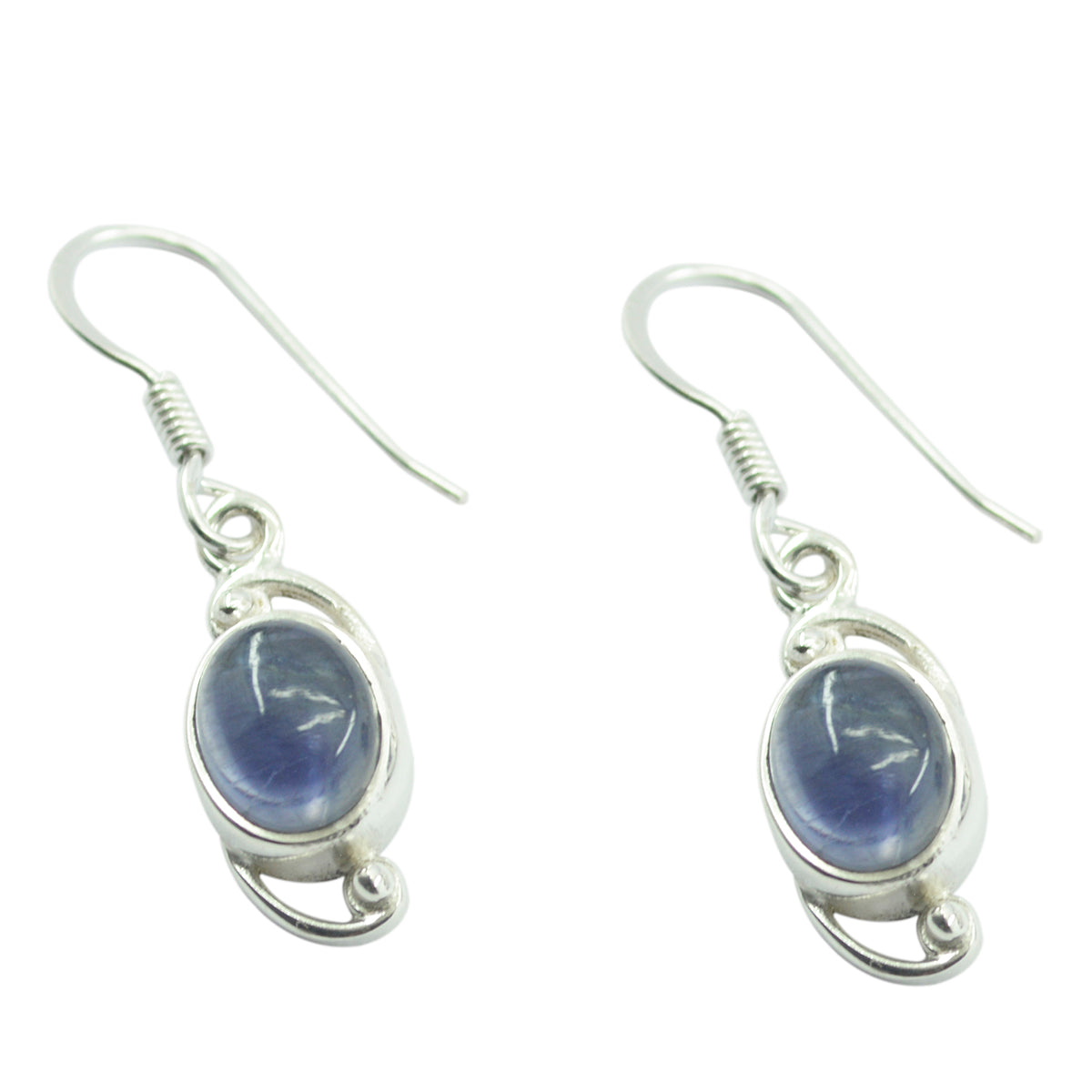 Riyo Good Gemstones oval Cabochon Nevy Blue Iolite Silver Earrings gift for labour day