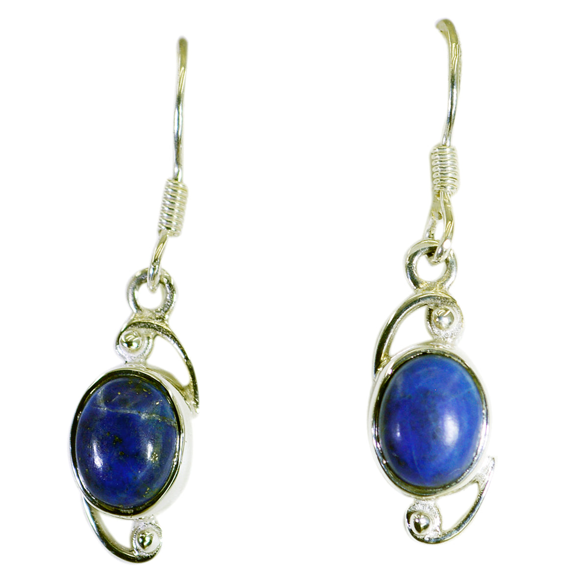 Riyo Good Gemstones oval Cabochon Nevy Blue Lapis Lazuli Silver Earrings daughter's day gift