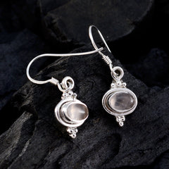 Riyo Good Gemstones oval Cabochon Pink Rose Quartz Silver Earring gift for wedding