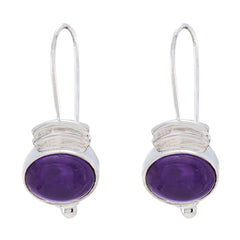 Riyo Good Gemstones oval Cabochon Purple Amethyst Silver Earrings gift for girlfriend