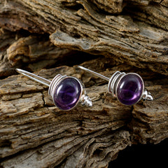 Riyo Good Gemstones oval Cabochon Purple Amethyst Silver Earrings gift for girlfriend