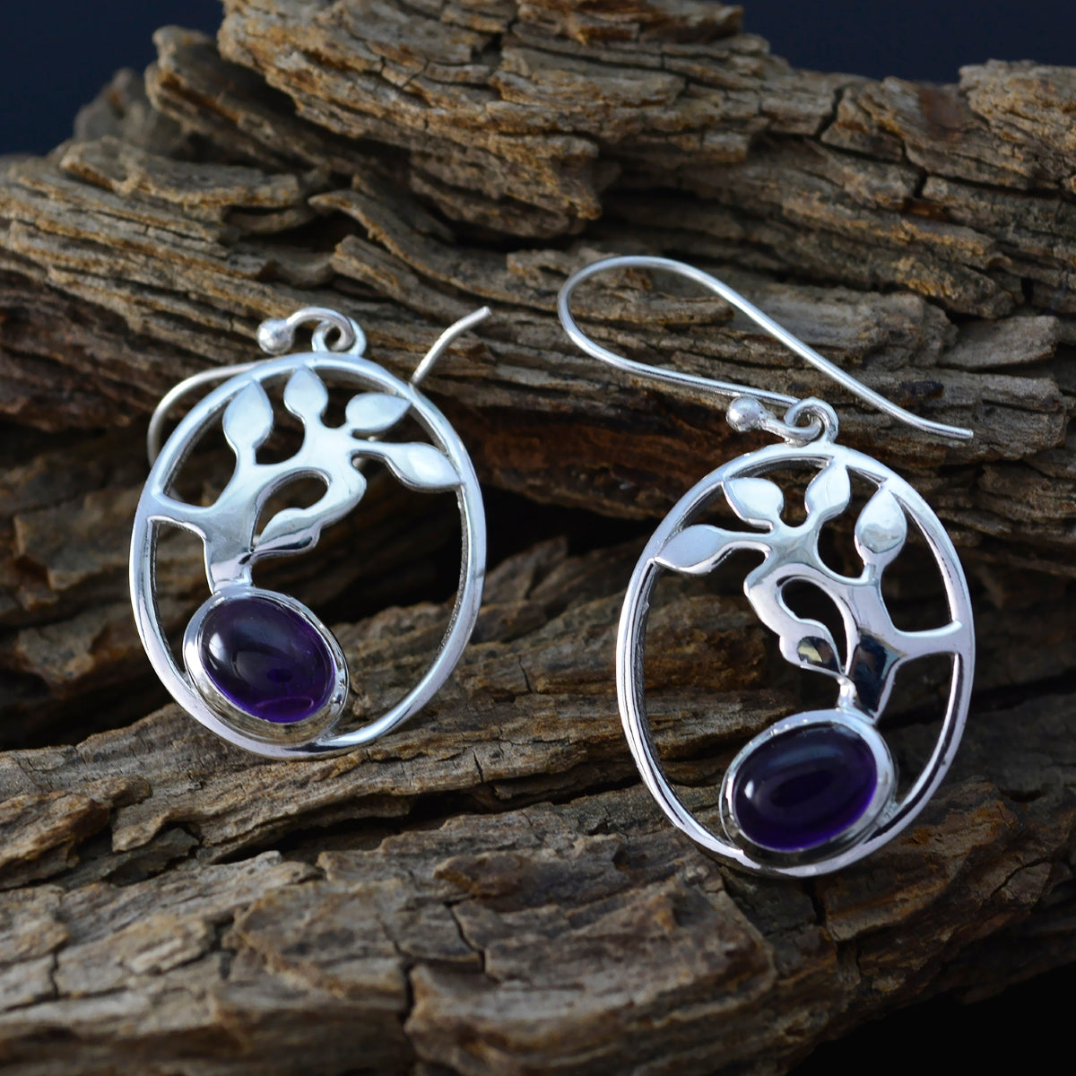 Riyo Good Gemstones oval Cabochon Purple Amethyst Silver Earrings gift for labour day