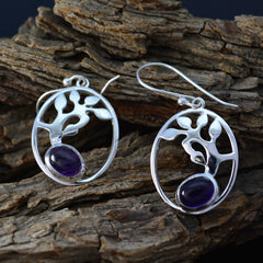 Riyo Good Gemstones oval Cabochon Purple Amethyst Silver Earrings gift for labour day