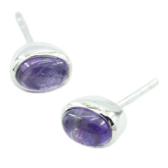 Riyo Good Gemstones oval Cabochon Purple Amethyst Silver Earrings st. patricks day gift