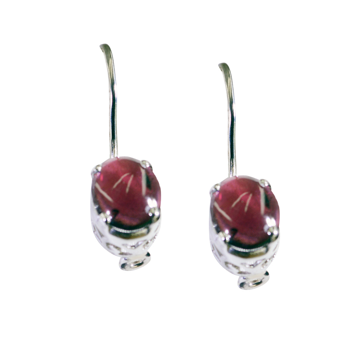 Riyo Good Gemstones oval Cabochon Red Garnet Silver Earring gift for good Friday
