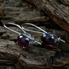 Riyo Good Gemstones oval Cabochon Red Garnet Silver Earring gift for good Friday