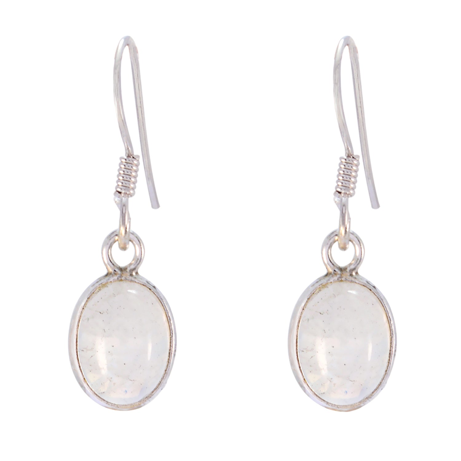 Riyo Good Gemstones oval Cabochon White Rainbow Moonstone Silver Earring b' day gift