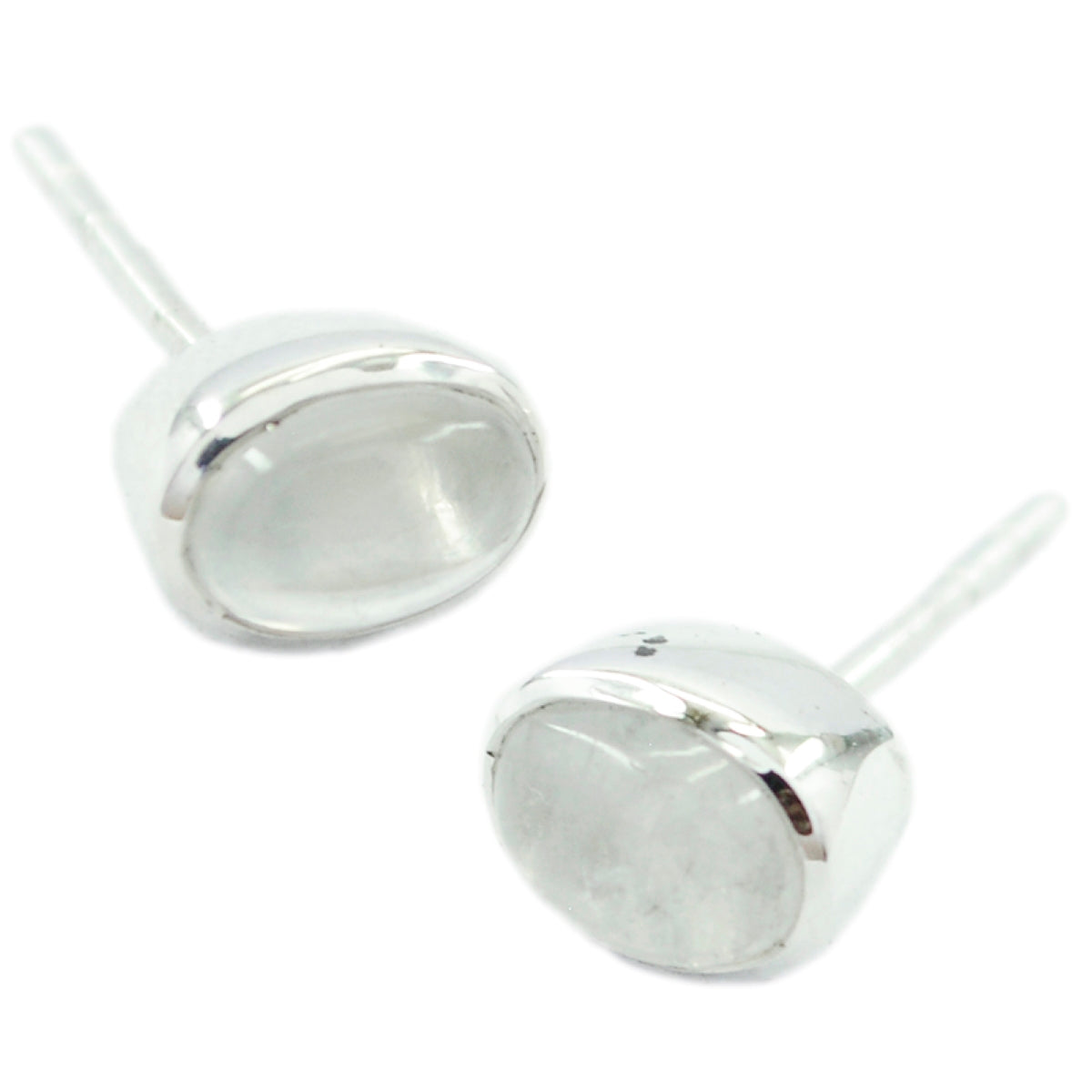Riyo Good Gemstones oval Cabochon White Rainbow Moonstone Silver Earring gift for anniversary day