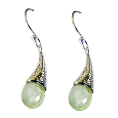 Riyo Good Gemstones oval Checker Light Green Prehnite Silver Earrings gift for wedding