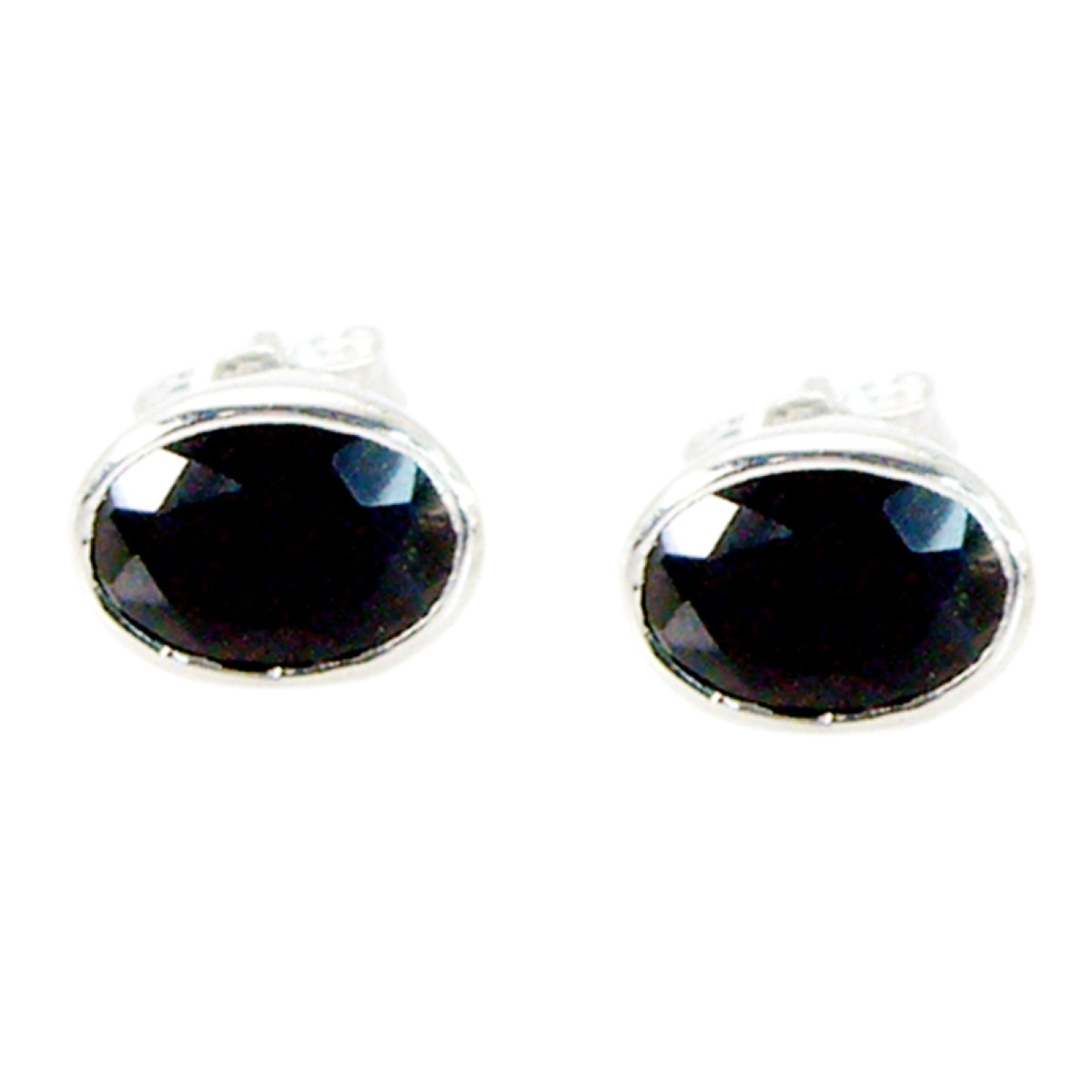 Riyo Good Gemstones oval Faceted Black Onyx Silver Earring wedding gift