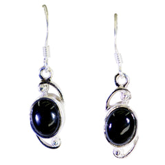 Riyo Good Gemstones oval Faceted Black Onyx Silver Earrings gift for mom birthday
