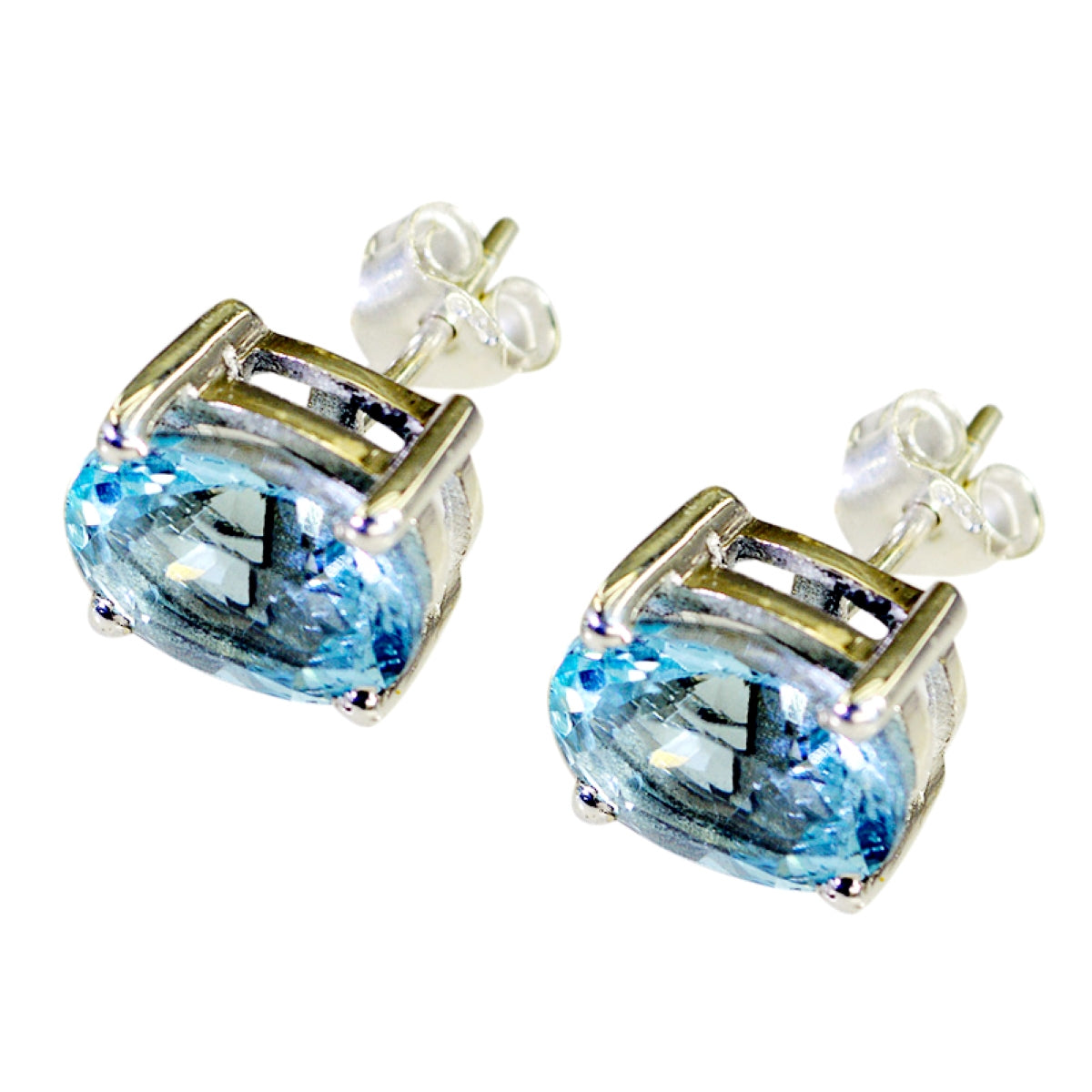 Riyo Good Gemstones oval Faceted Blue Topaz Silver Earring gift for easter Sunday