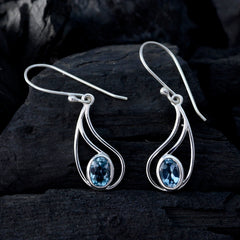 Riyo Good Gemstones oval Faceted Blue Topaz Silver Earrings gift for sister