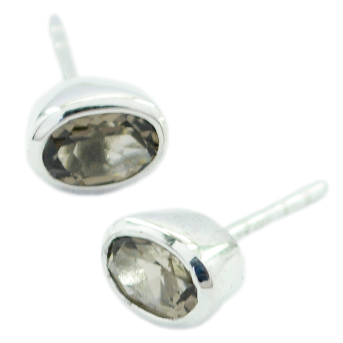 Riyo Good Gemstones oval Faceted Brown Smokey Quartz Silver Earrings gift for grandmother