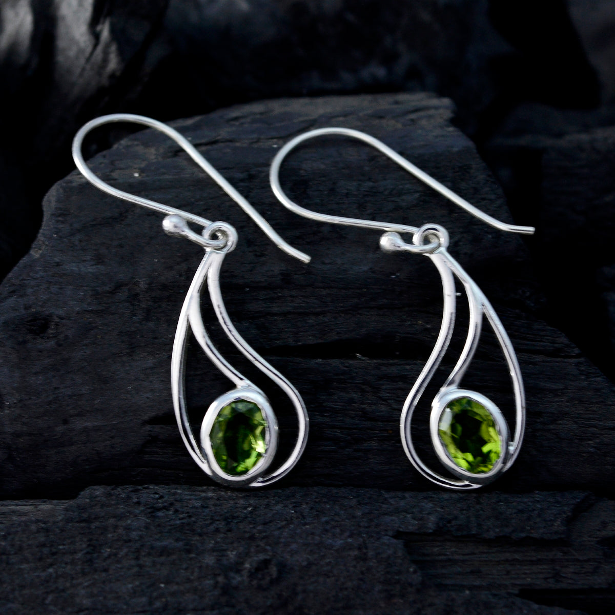 Riyo Good Gemstones oval Faceted Green Peridot Silver Earrings gift for labour day