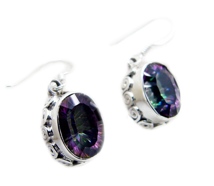 Riyo Good Gemstones oval Faceted Multi Mystic Quartz Silver Earring gift for graduation
