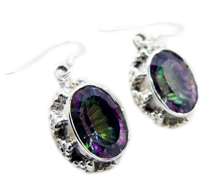 Riyo Good Gemstones oval Faceted Multi Mystic Quartz Silver Earring gift for mom birthday