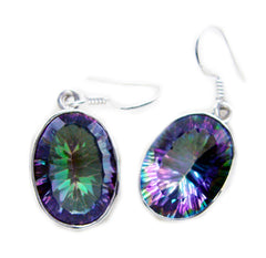 Riyo Good Gemstones oval Faceted Multi Mystic Quartz Silver Earring gift for valentine's day