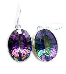 Riyo Good Gemstones oval Faceted Multi Mystic Quartz Silver Earring gift for valentine's day