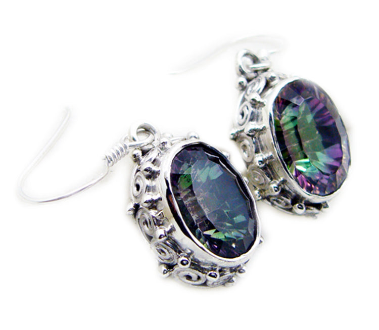 Riyo Good Gemstones oval Faceted Multi Mystic Quartz Silver Earrings gift for independence