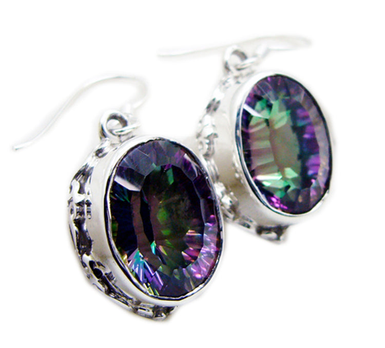 Riyo Good Gemstones oval Faceted Multi Mystic Quartz Silver Earrings gift for sister