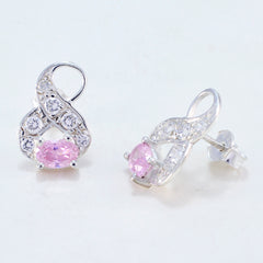 Riyo Good Gemstones oval Faceted Pink Pink CZ Silver Earring gift for daughter's day